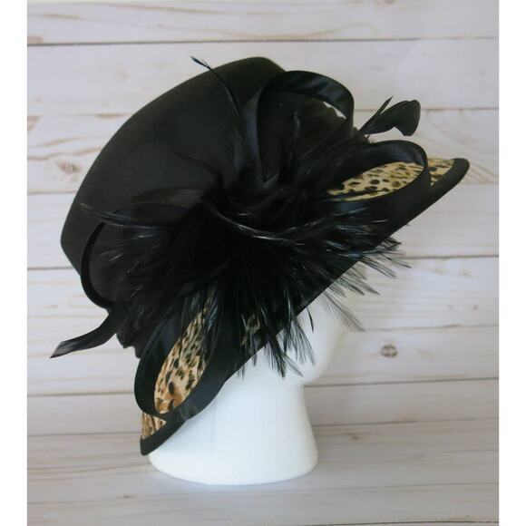 FINE MILLINERY Collection August Wool Hat  Feathers Black/Leopard Print Mob Wife main image 5